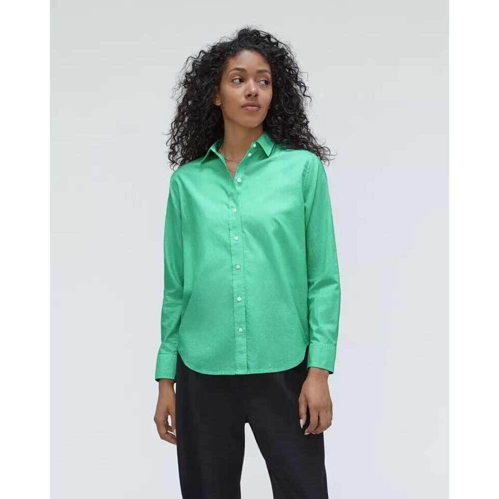 NWT Everlane The Silky Cotton Mint Green White Stripe‎ Button Down Shirt Size 2